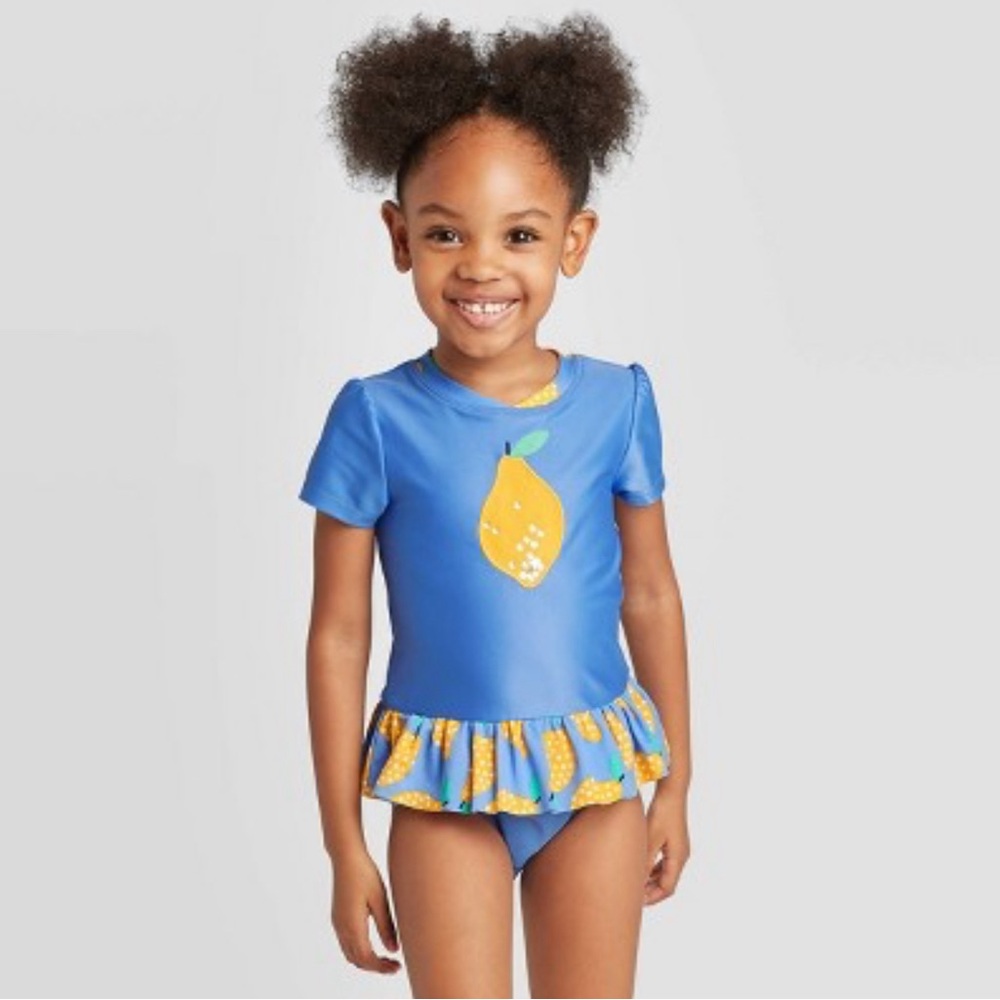 Girls Cat & Jack Blue/Lemon One Piece Swimsuit